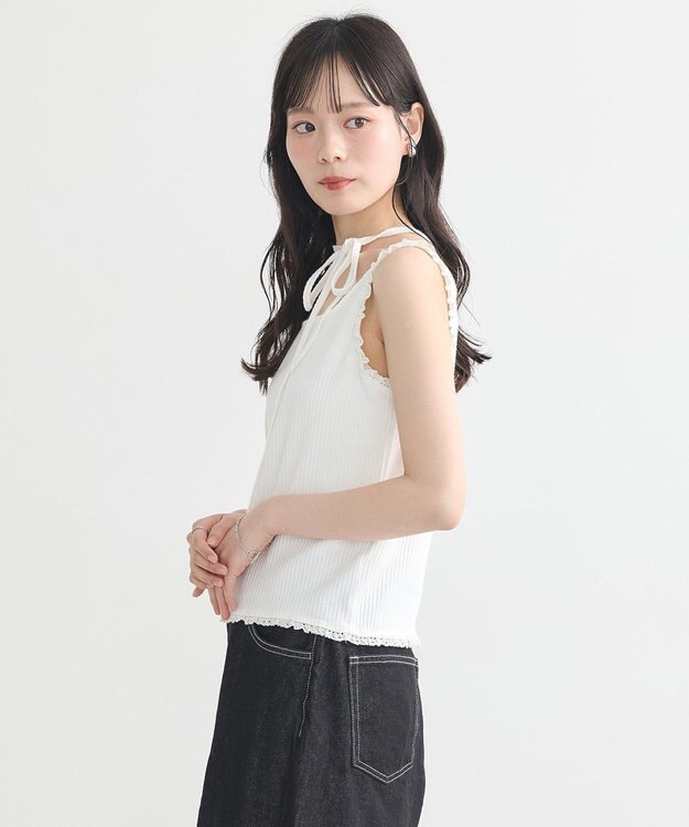 earth music&ecology マルチｗａｙネックホルターレースタンク Off White