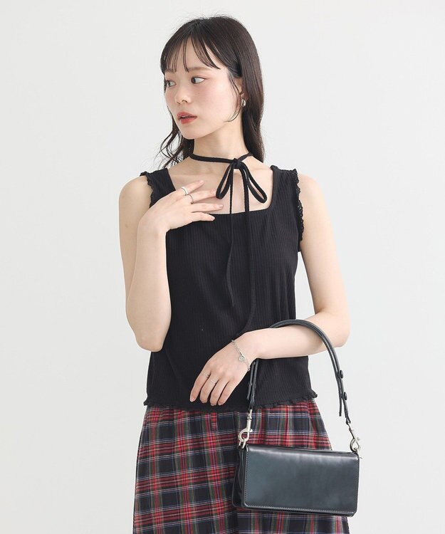 earth music&ecology マルチｗａｙネックホルターレースタンク Black