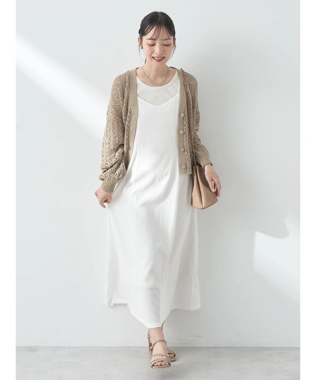 earth music&ecology ファンシーヤーンすかしニットカーディガン Beige