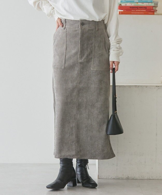 AMERICAN HOLIC コーデュロイベイカータイトスカート Gray