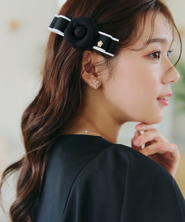 Tiaclasse 【安田美沙子さん着用・選べる2TYPE】ローズモチーフバレッタ ブラック×ブラック