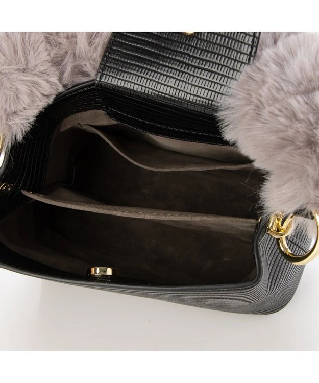 UNBILLION cachecache スパイラルエコファーハンドルスクエアミニショルダー ブラック