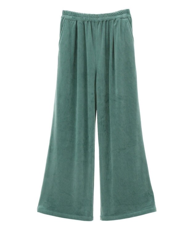 Green Parks ぽかぽか裏起毛ベロアイージーパンツ Sax