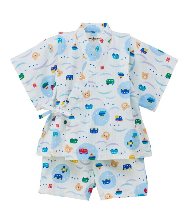 MIKI HOUSE HOT BISCUITS 【80-120cm】総柄 甚平スーツ ブルー