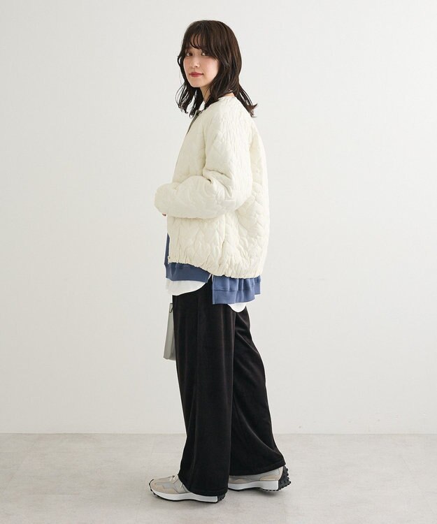 Green Parks ぽかぽか裏起毛ベロアイージーパンツ Black