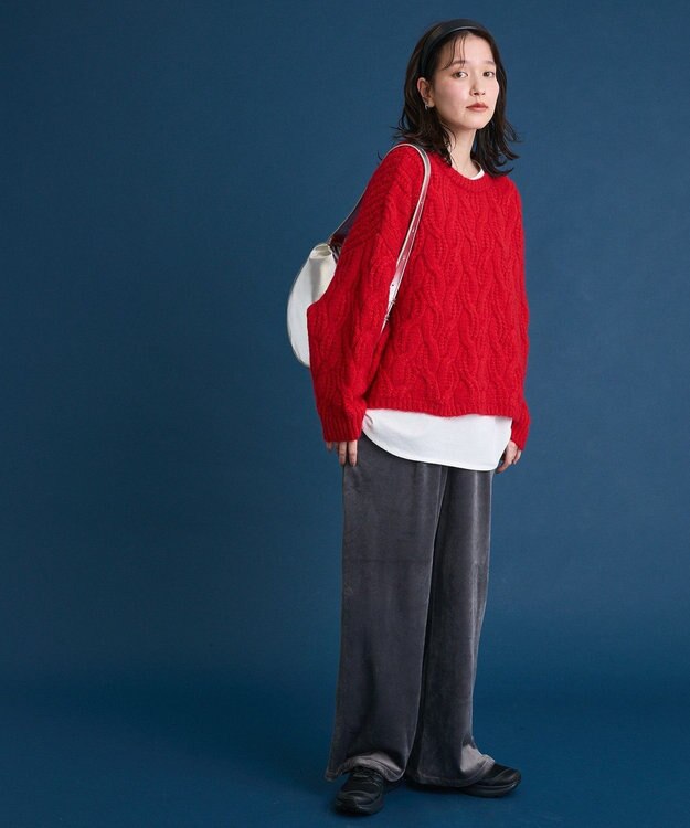 Green Parks ぽかぽか裏起毛ベロアイージーパンツ Charcoal Gray