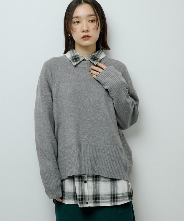 Green Parks ふわもっちニットプルオーバー Gray Mixture