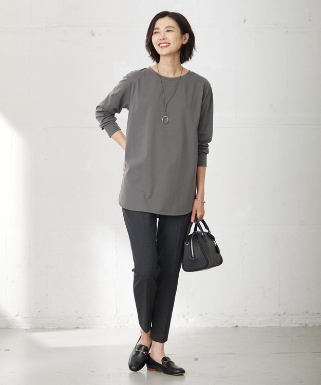 J.PRESS LADIES 【吸水速乾】プレーティングジャージー シャツテール カットソー グレー系