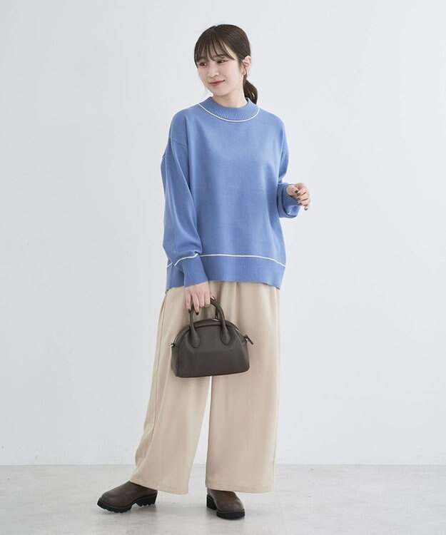 Green Parks もちやわモックネックニットプルオーバー Sax