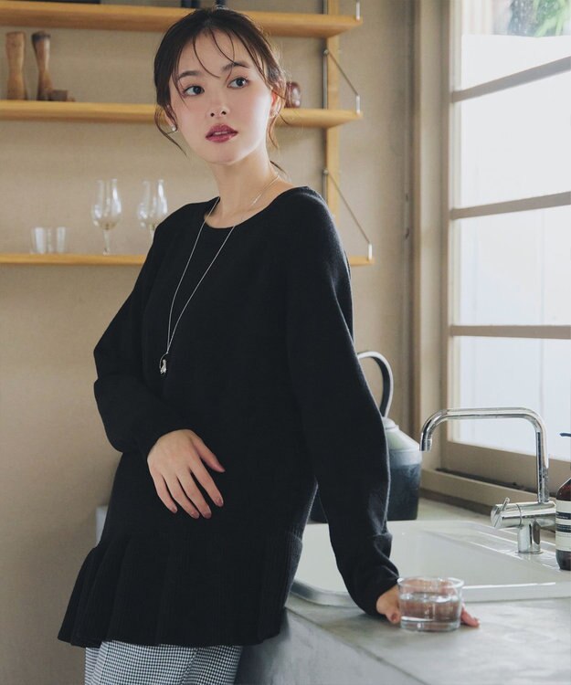 Tiaclasse 【洗える】ななめフリルニットプルオーバー ブラック