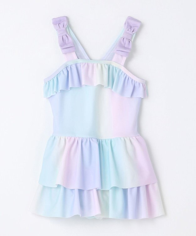 ANY KIDS 総柄 フリル ワンピース 水着 レインボー