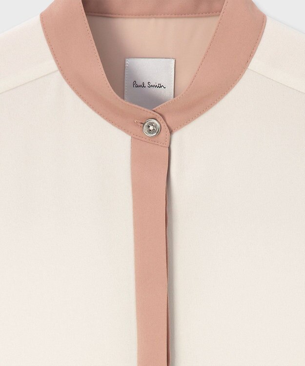 Paul Smith バックサテン ジョーゼット スタンドカラー ブラウス エクリュ