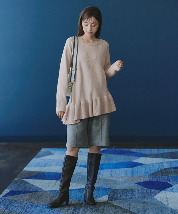 Tiaclasse 【洗える】ななめフリルニットプルオーバー グレージュ