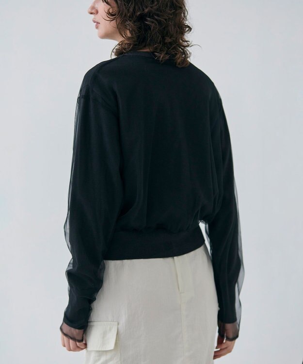 BEIGE， 【洗える】MYRTLE / チュールレイヤードクルーネックトップス Slate