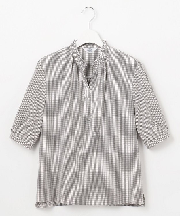 J.PRESS LADIES S 【洗える】SHEER ギンガム スキッパー ブラウス オフ×ブラック系