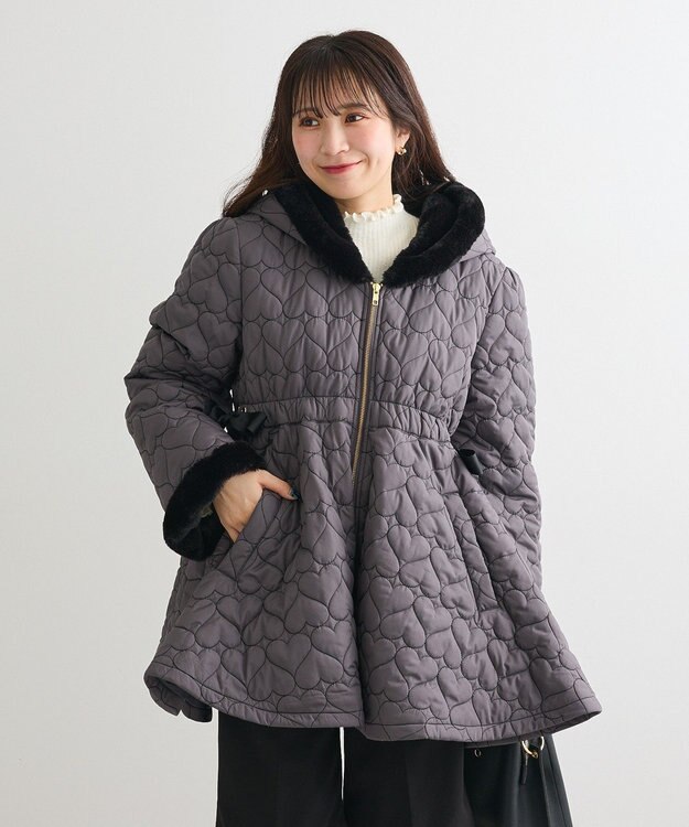 Green Parks ・ｓｗｉｎｇ　ｂｙ　ハートキルトフレアコート Charcoal Gray