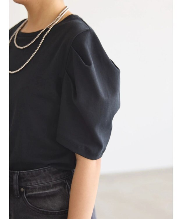 AMERICAN HOLIC 接触冷感タックスリーブ５分袖カットプルオーバー Black