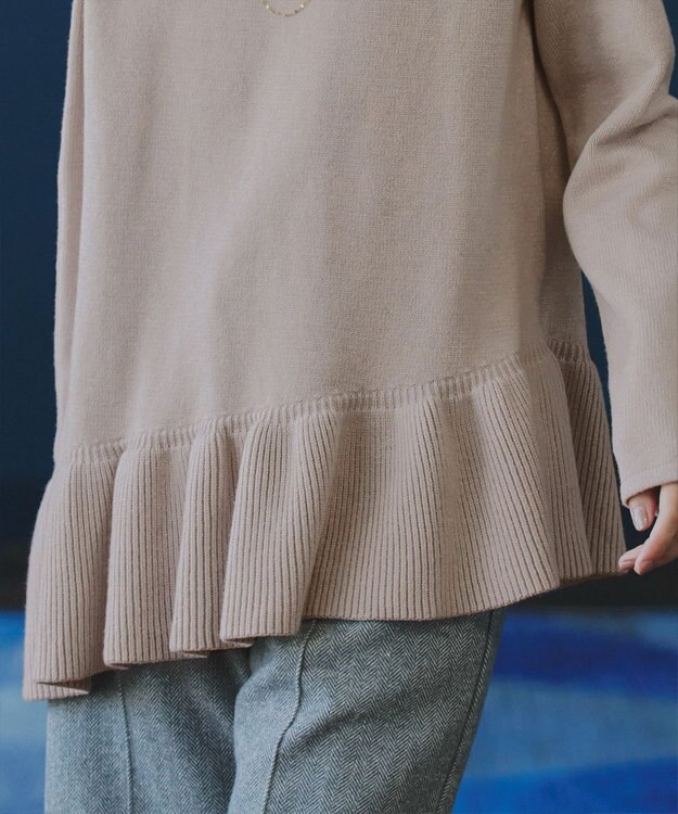 Tiaclasse L 【洗える】ななめフリルニットプルオーバー グレージュ