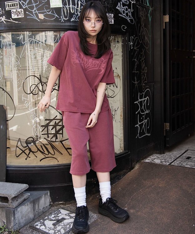 WEGO 【ユニセックス着用ITEM】ピグメントグラフィックショーツ ピンク