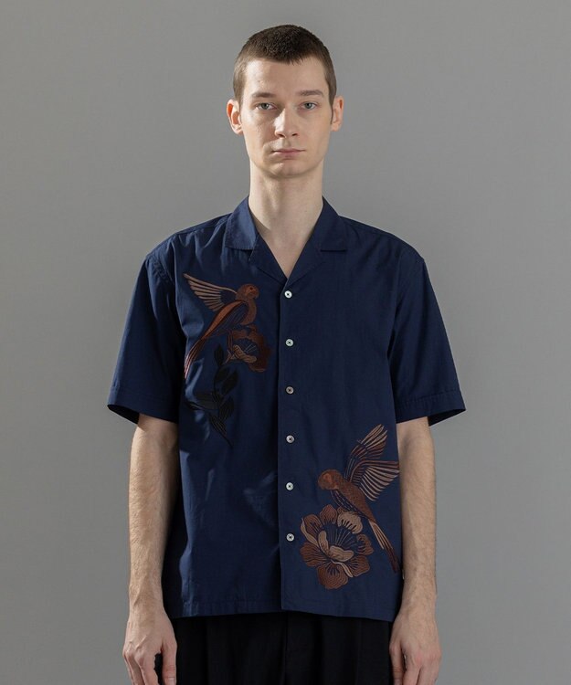 JOSEPH HOMME 新柄【洗える】メキシカンエンブロイダリー　オープンカラー半袖シャツ ネイビー系5