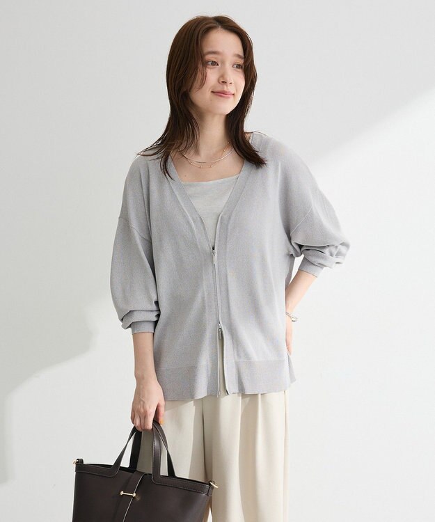 Green Parks ＶネックＺＩＰカーディガン Gray Mixture