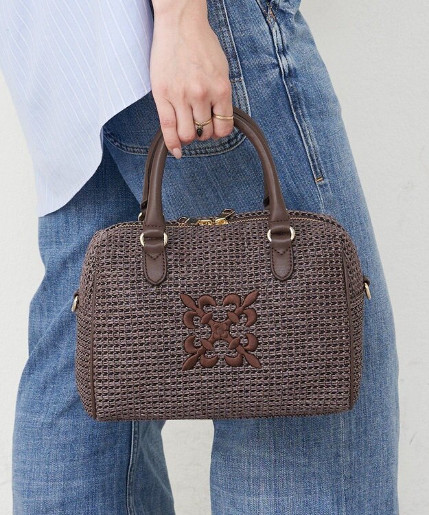 russet ナイロンラフィアミニボストンバッグ(CE-1715) D.Brown