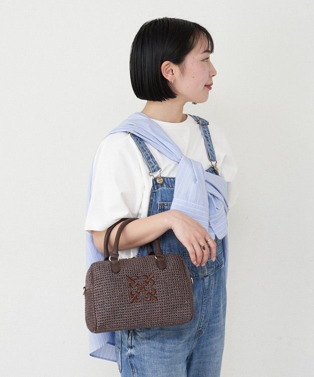 russet ナイロンラフィアミニボストンバッグ(CE-1715) D.Brown