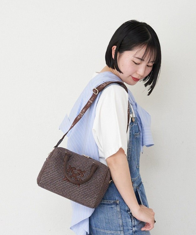 russet ナイロンラフィアミニボストンバッグ(CE-1715) D.Brown