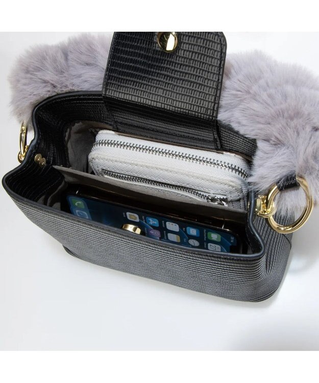 UNBILLION cachecache スパイラルエコファーハンドルスクエアミニショルダー ブラック