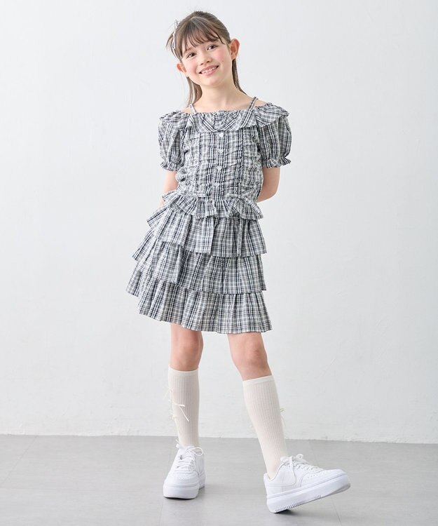 ANY KIDS 【洗濯機可能】2WAY チェックブラウス ブラック