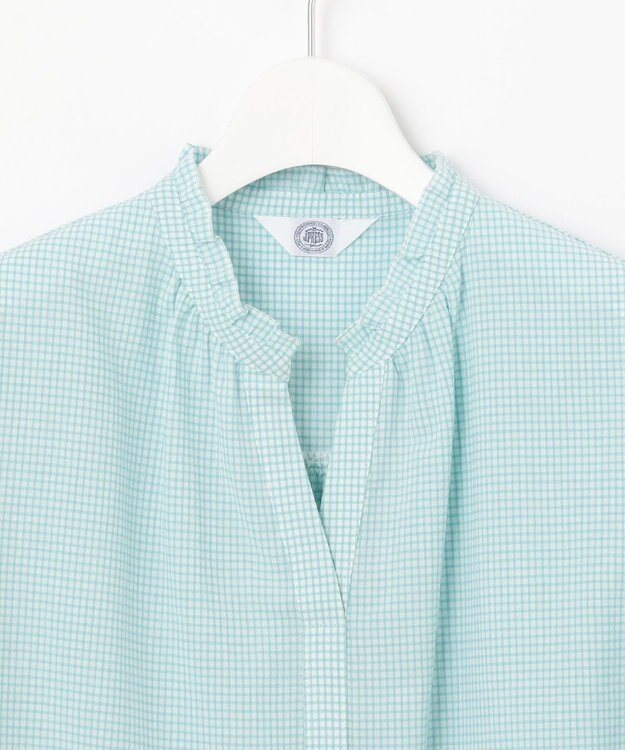 J.PRESS LADIES S 【洗える】SHEER ギンガム スキッパー ブラウス オフ×アクアグリーン系