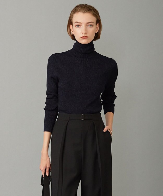 ICB 【新色追加・WEB限定カラーあり】エクストラファインメリノ タートルネックプルオーバー ネイビーラメ系