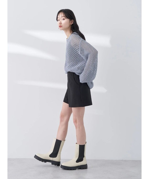 earth music&ecology メッシュ編みニットプルオーバー Grayish Blue