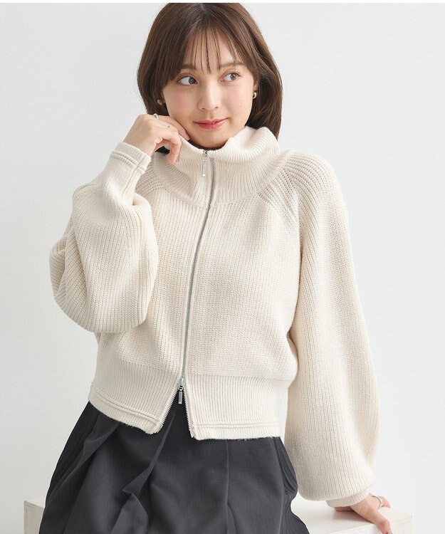 earth music&ecology ＢＩＧカラージップカーディガン Ivory