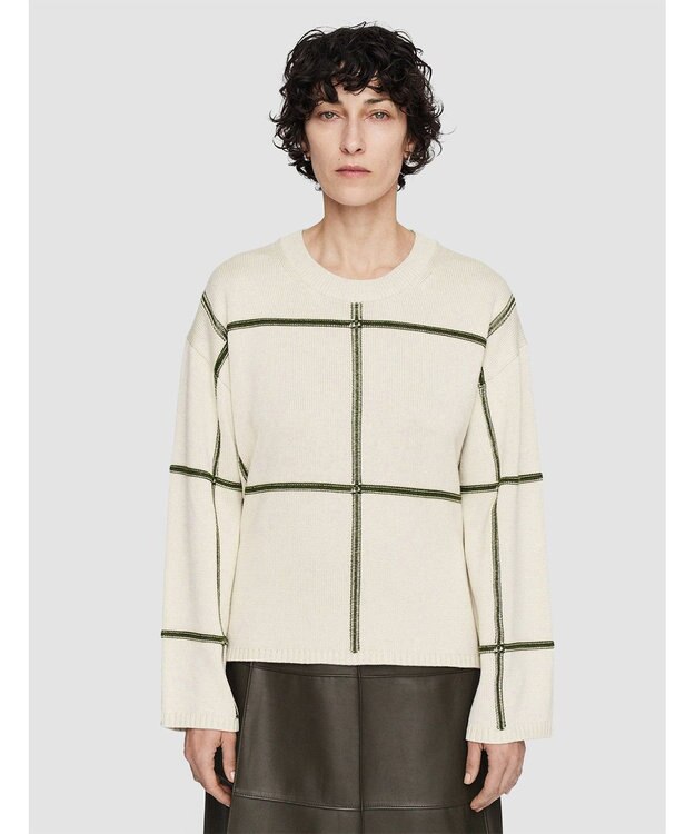 JOSEPH 【洗える】グリッド コットンシルク 　クルーネックニット Oat Combo