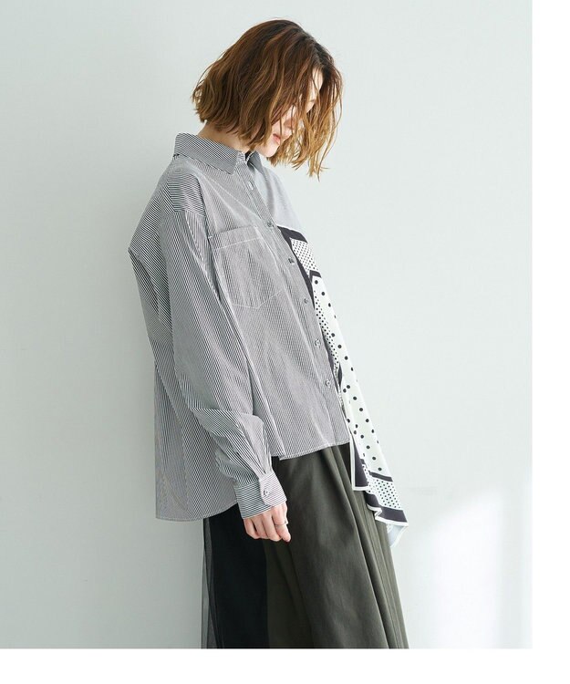 YECCA VECCA スカーフデザインアシメシャツ Stripe