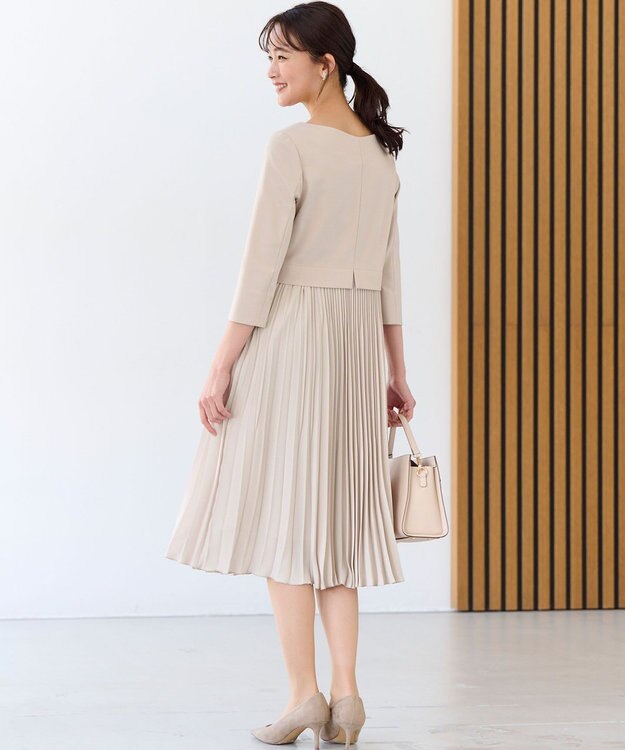 組曲 【KUMIKYOKU NAVY】ジャージーコンビプリーツ ワンピース ベージュ系