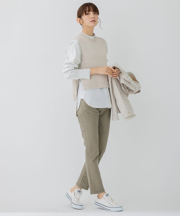 23区 【洗える】コットンストレッチリリヤーン  ニットベスト グレージュ系