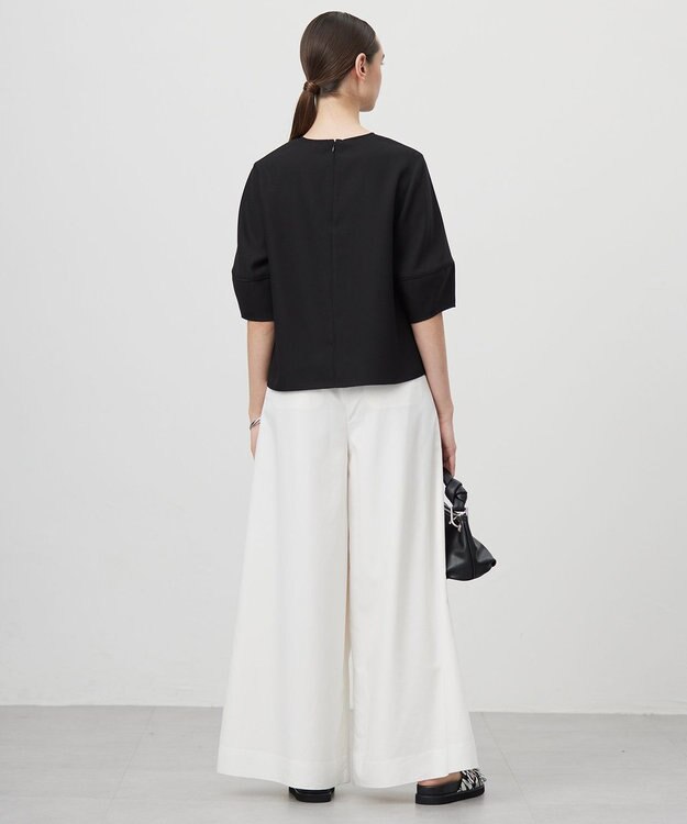 ICB 【UVケア・接触冷感・速乾・防シワ・洗える】 FluidBackSatin ランタンスリーブブラウス ブラック系