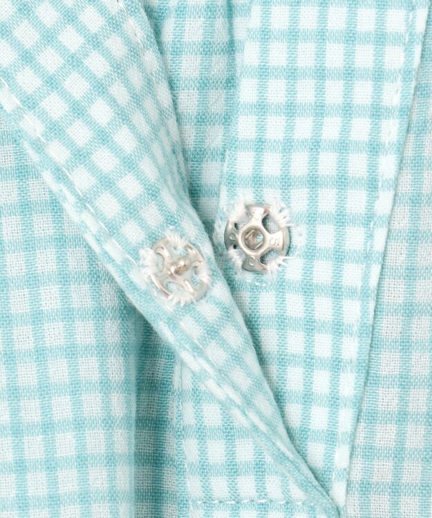 J.PRESS LADIES S 【洗える】SHEER ギンガム スキッパー ブラウス オフ×アクアグリーン系