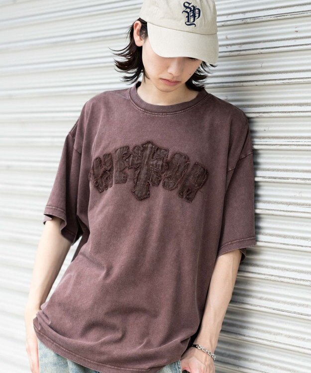 WEGO 【ユニセックス着用ITEM】スノーウォッシュダメージアップリケT（SS） ブラウン