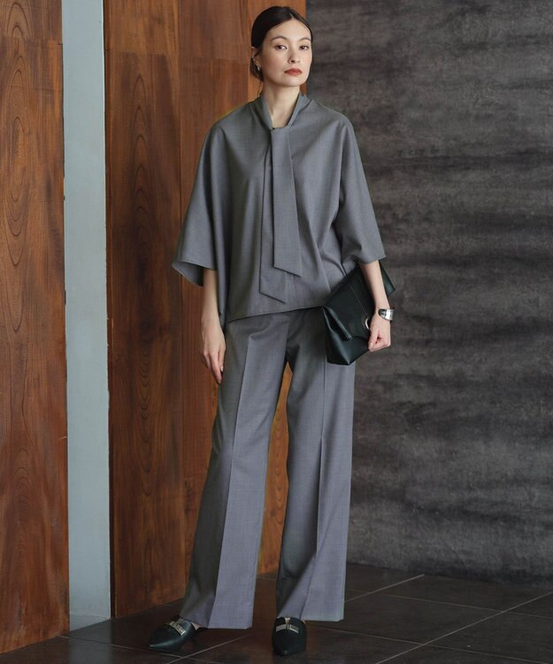 ICB 【洗える】T/Wブロード ワイドストレートパンツ ライトグレー系