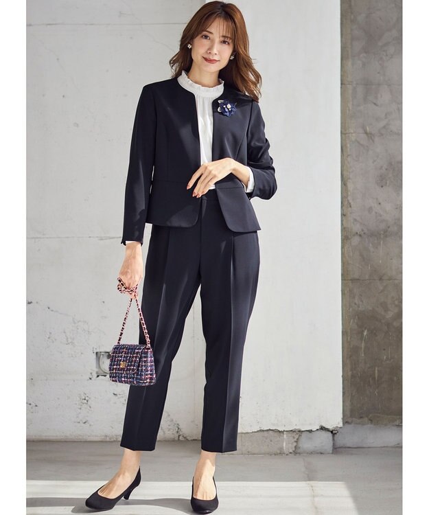 ANY SIS S 【洗える】セレモニーダブルクロス クルーカラー ジャケット ネイビー