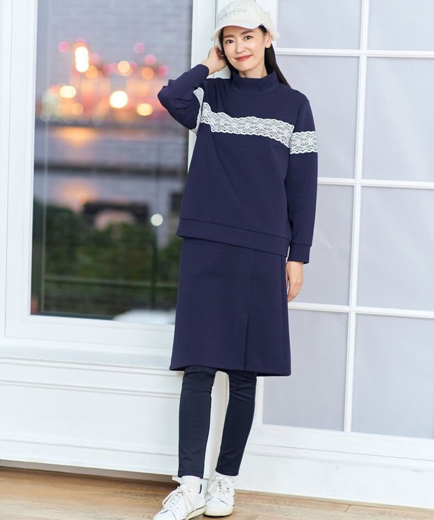 23区GOLF 【WOMEN/EC限定】レース柄 モックネック トレーナー ネイビー系