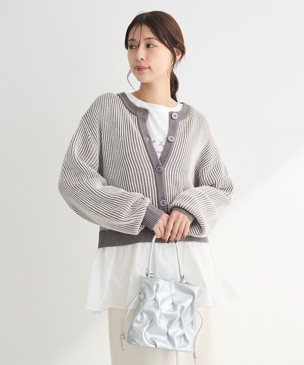 Green Parks 配色リブドッキングチュニック Gray