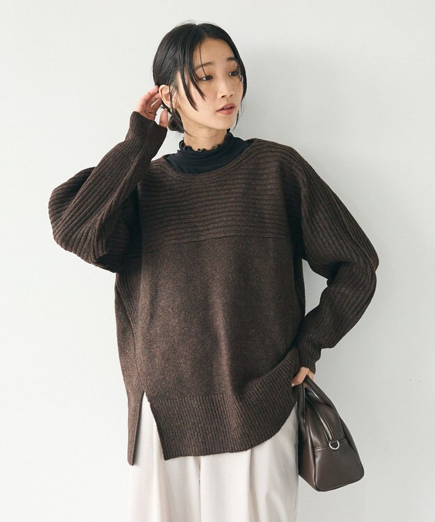 CRAFT STANDARD BOUTIQUE 編み違い斜めスリットニットチュニック Brown