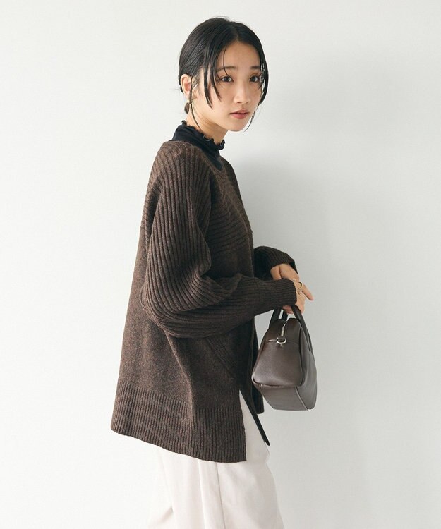 CRAFT STANDARD BOUTIQUE 編み違い斜めスリットニットチュニック Brown