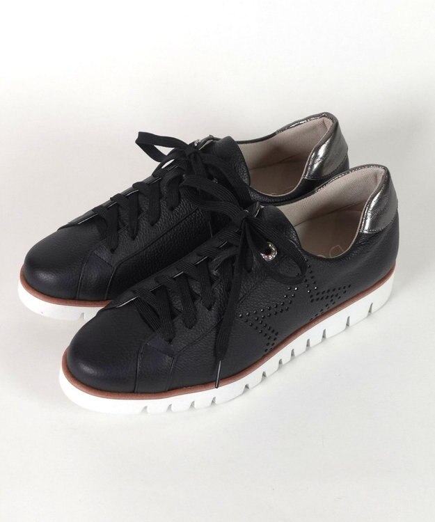 Dominic3 スターパンチングレザースニーカー ブラック