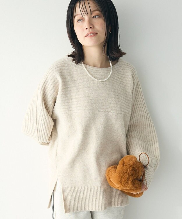 CRAFT STANDARD BOUTIQUE 編み違い斜めスリットニットチュニック Ivory