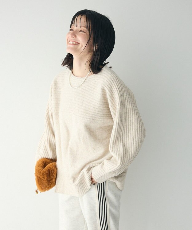 CRAFT STANDARD BOUTIQUE 編み違い斜めスリットニットチュニック Ivory